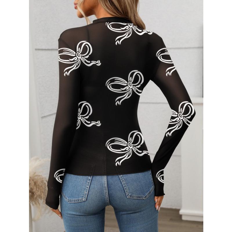 Women S Sexy Y2k Sheer Mesh Long Sleeve T Shirt Half High Neck Slim Fit