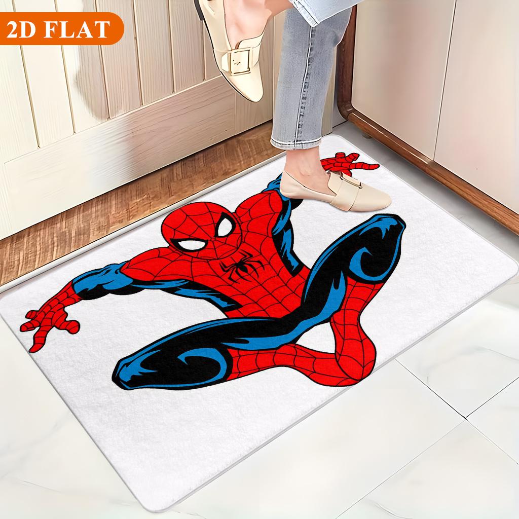 Bath Mat 1pc, Spider- Jump Pose, MARVEL Flannel Rectangular Mat, Bathroom Non-Slip Entrance Mat, Fun Door Decoration Mat, Home