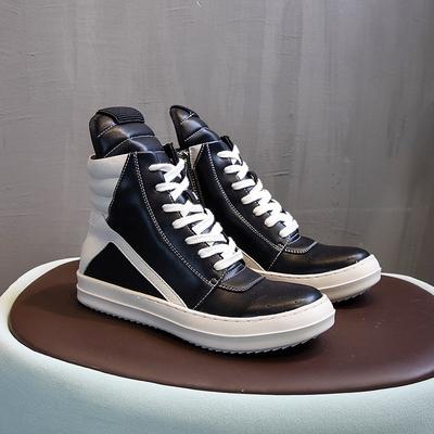 Casual High Top Sneaker Black Ankle Boot Geobasket Quality Gothic Punk Leather Thick-sole Flat Zip Shoe