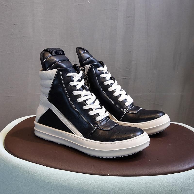 

Повседневные высокие кроссовки черные ботильоны Geobasket качество готика панк кожа толстая подошва плоские на молнии 44