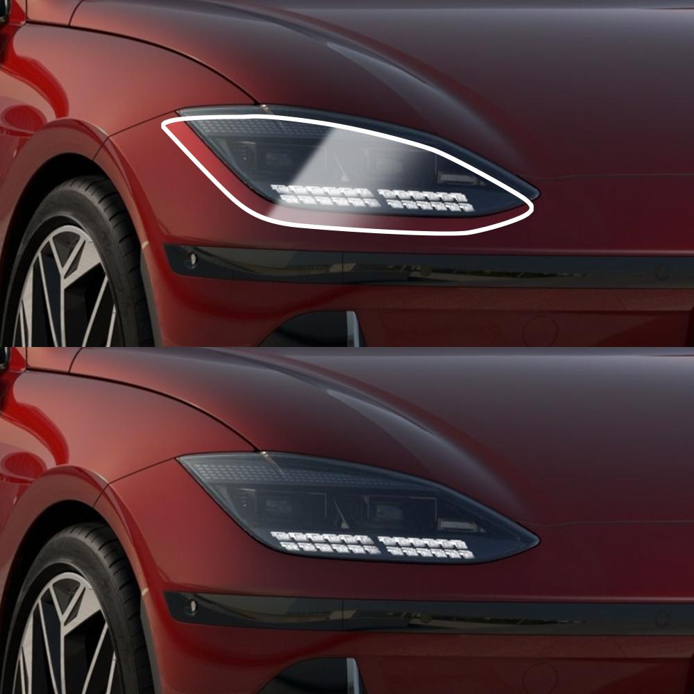 Für Hyundai IONIQ 6 2026-2026 Hochglanz Rauchschwarz Vorgeschnittenes TPU Scheinwerferschutzfolien PPF Kit Kratzfestes Vinyl Wrap Cover