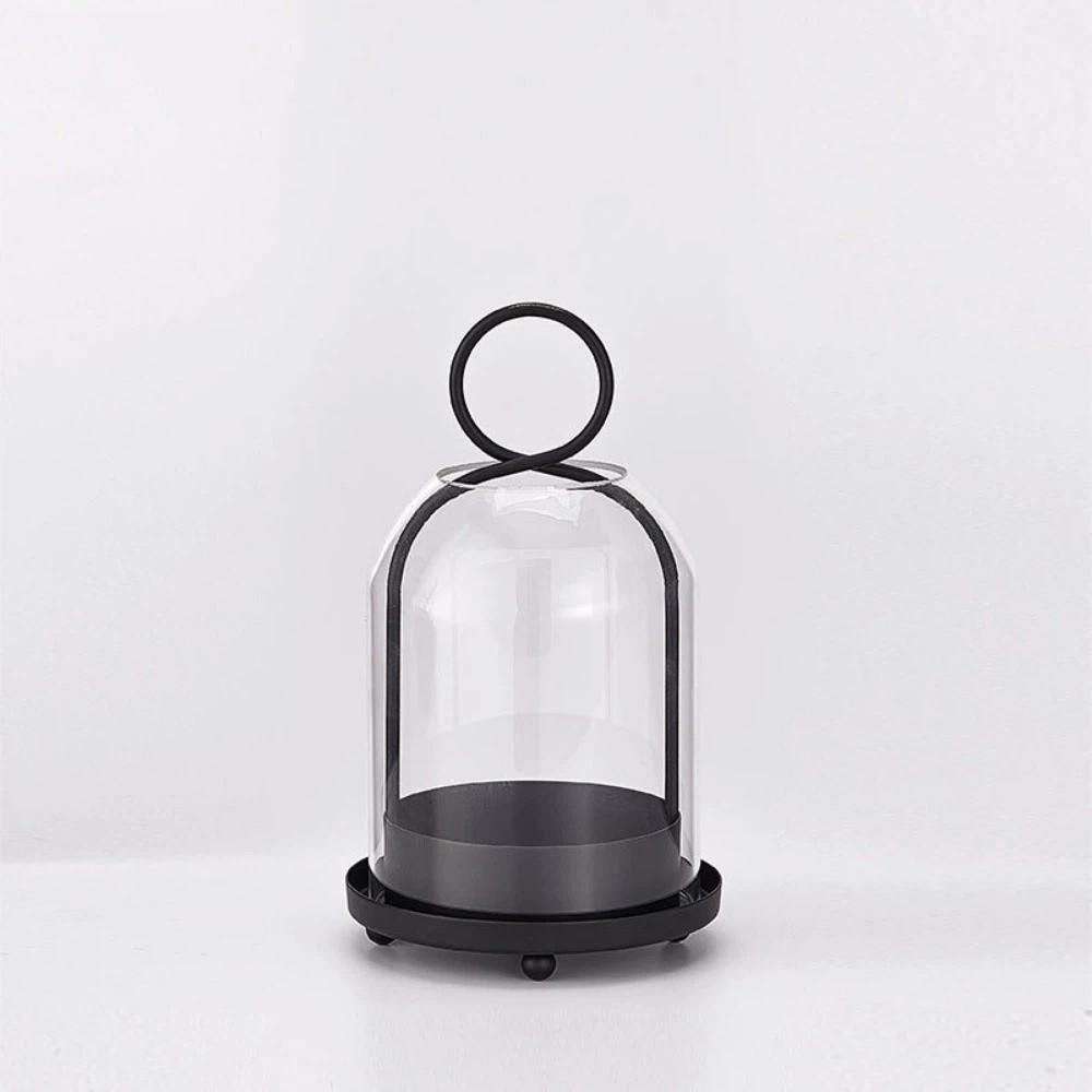 

Glass Dome Metal Candle Holder Set Vintage Brass Table Candlelight Ornaments Coffee Table Decor Black S