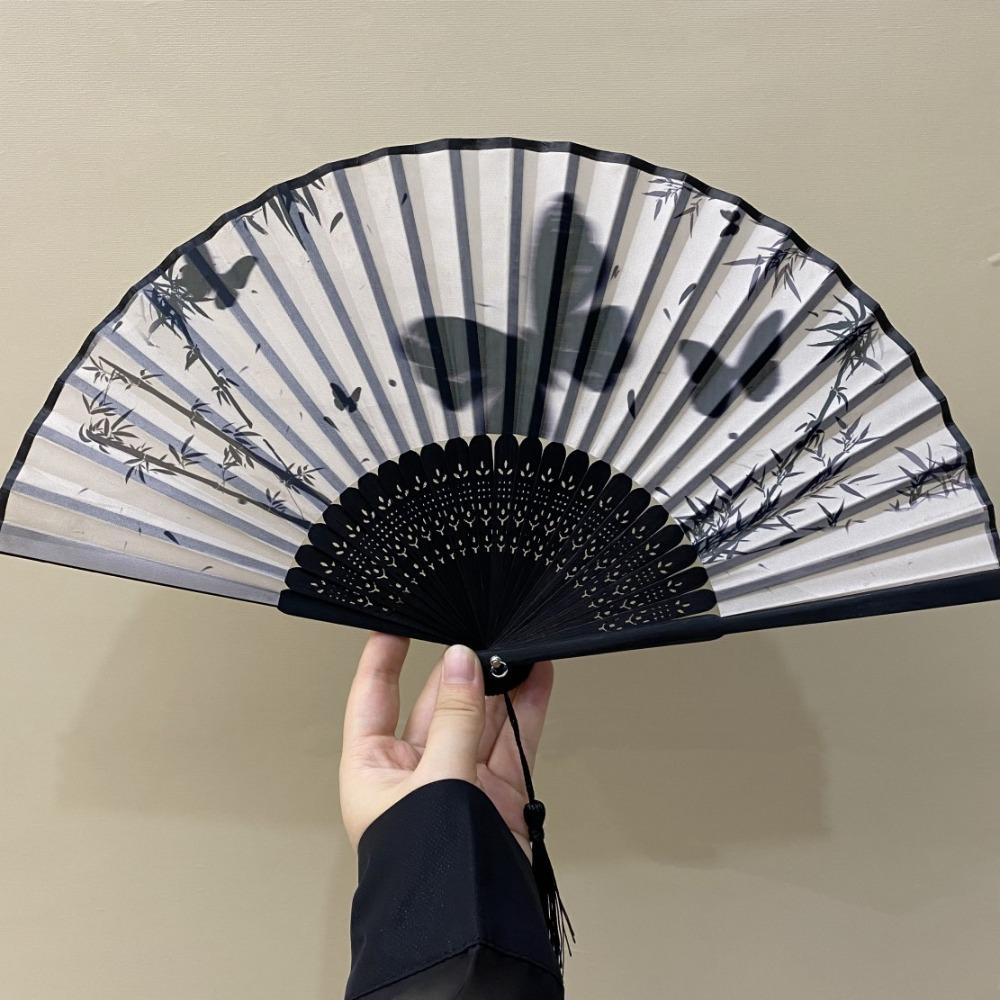 Silk Material Vintage Silk Folding Fan Folding Vintage Classical Chinese Fan Bamboo Frame Hand Fan Craft Dance Performance