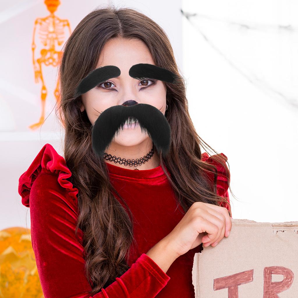 3Pcs Self Adhesive Fake Beard and Eyebrows Set Halloween Costume Thick Facial Hair Mustache Eyebrows Party Cosplay Accessories