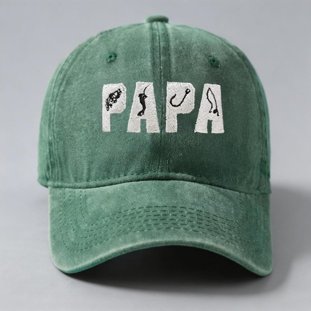 Adjustable Dad Hat PAPA Letter Embroidery Fishing Sun Hat FashionVintage Fishing Hook Hat  For Dad