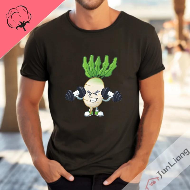 Cute Carrot Weightlifting Streetwear 100 Cotton Funny T Shirts Short Sleeved Y2k Clothing Kpop Tops Harajuku Men Tees