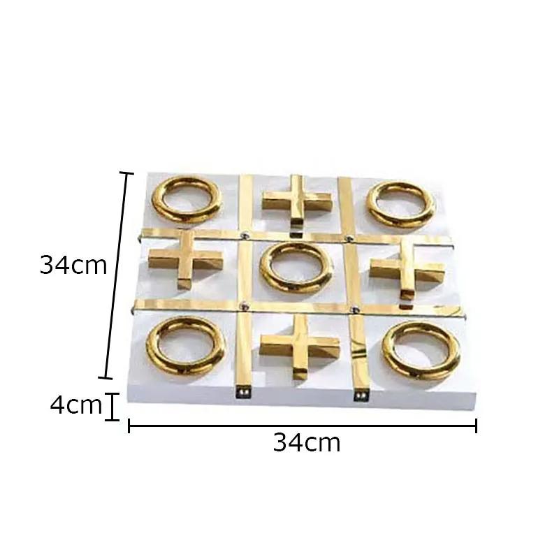 

Creative Tic-Tac-Toe Game Wood Chessboard Geometric Artwork Ornaments Desk Decoration Golden Chess Pieces Casual Chess Games білий