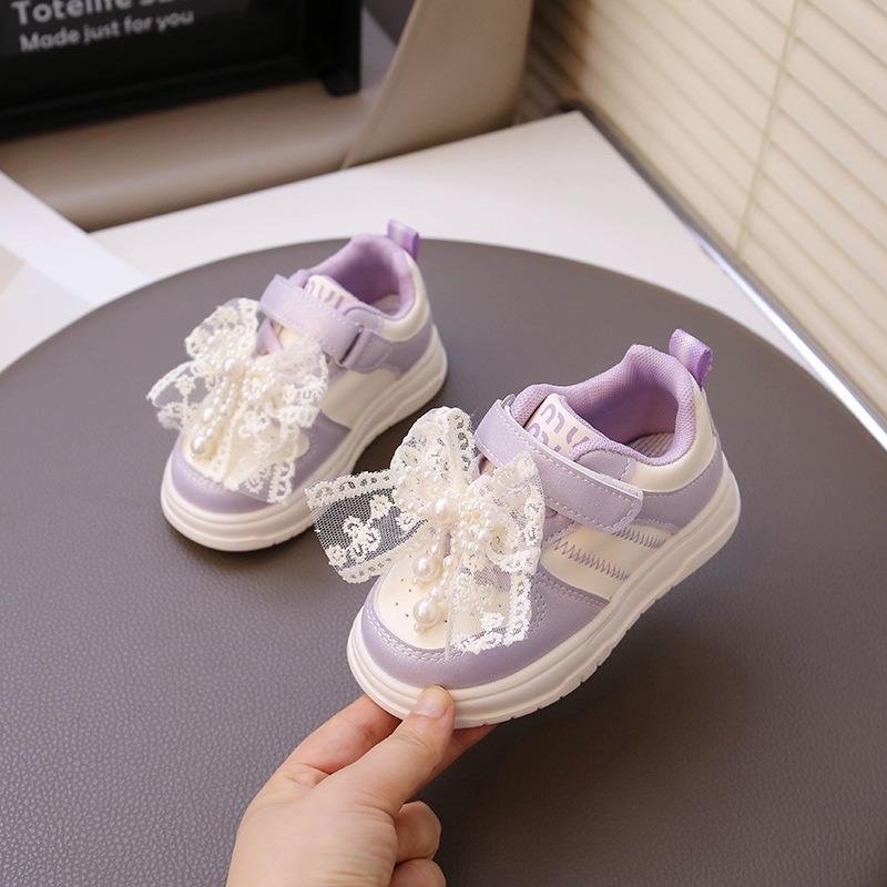 Girls Princess Bowknot Versatile Non Slip Soft Sole Lightweight Kids Sport Sneakers