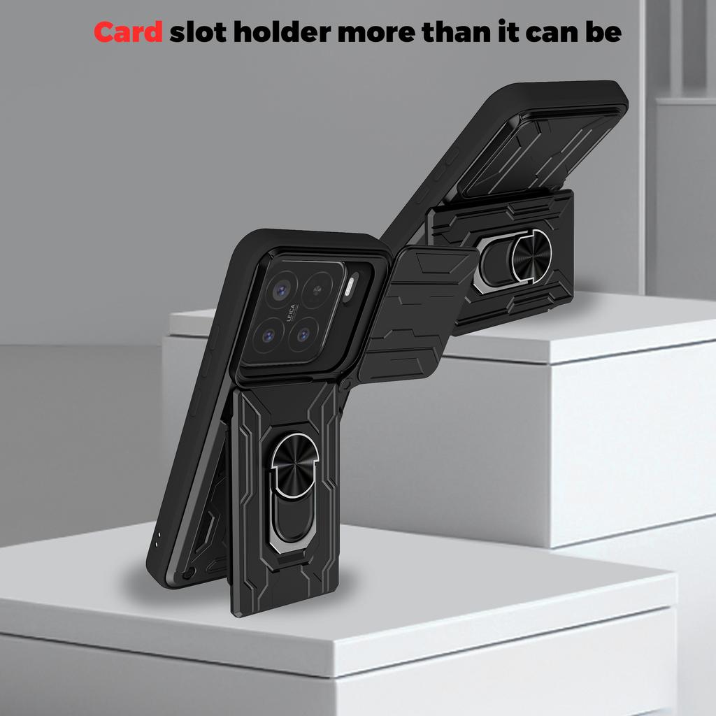 For Xiaomi 15 Case Camera Rotation Slide Card Slot Rotation Car Magnetic Ring Phone Case Protective Cover