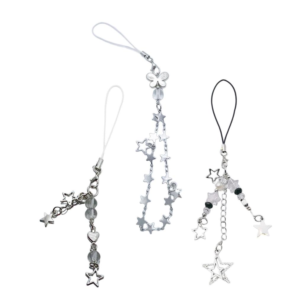 3 Pieces Butterfly and Star Charm Phone Lanyard Set Handmade Keychain Pendant Fashion Accessory for Smartphones