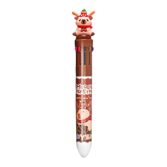 Christmas Capybara Ballpoint Pen 10 Color Retractable Cartoon Pen Smooth Writing Festive