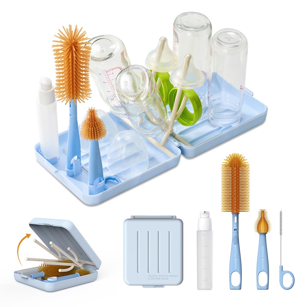 

VOGOGE Travel Bottle Cleaner with Bottle Brush and Portable Bottle Drying Baby Travel Blue Rack, Essentials, синий