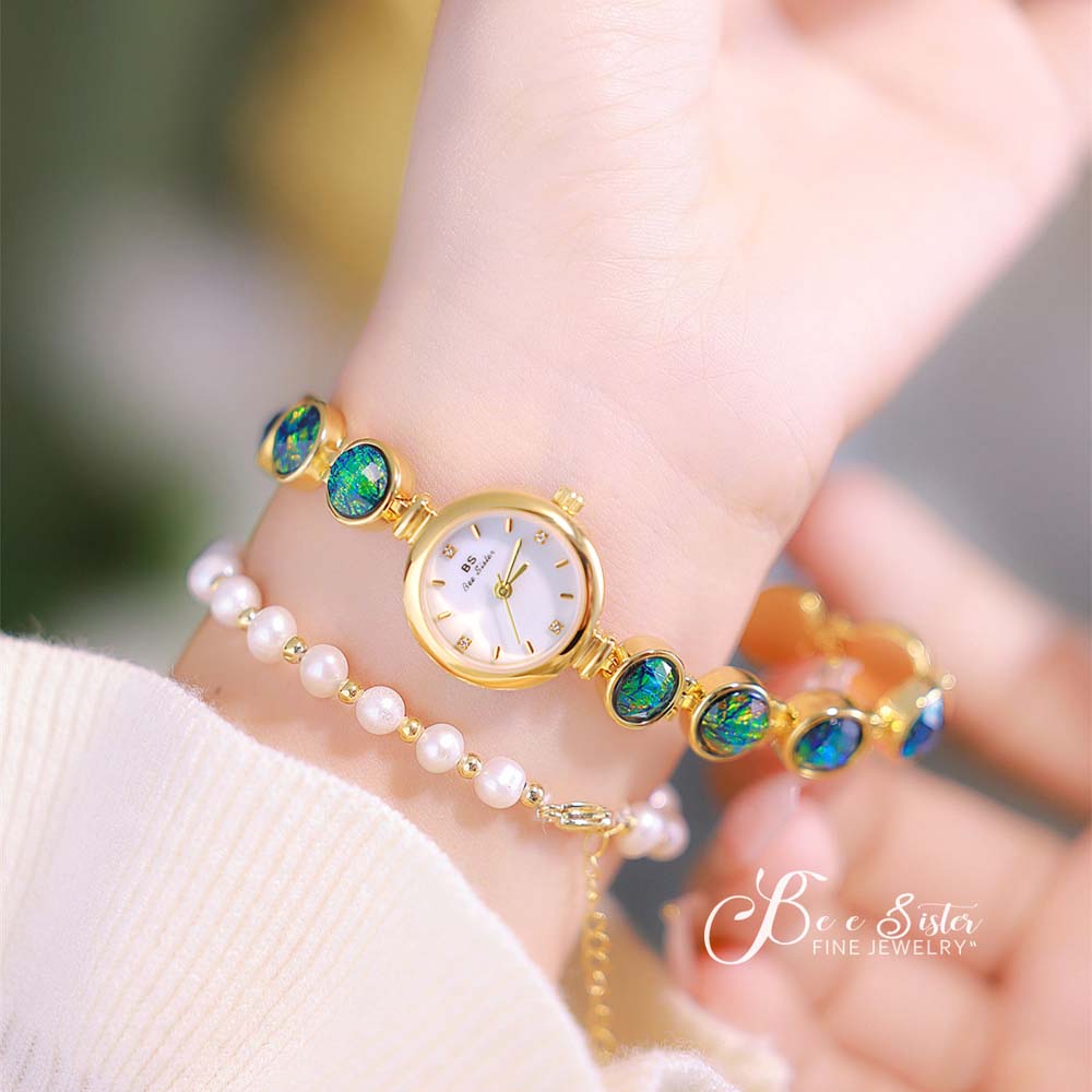 BS New Women's  Watch Link Bracelet Iridescent Raw Stone INS Style Malachite Color-Shifting Design Gift for Lady
