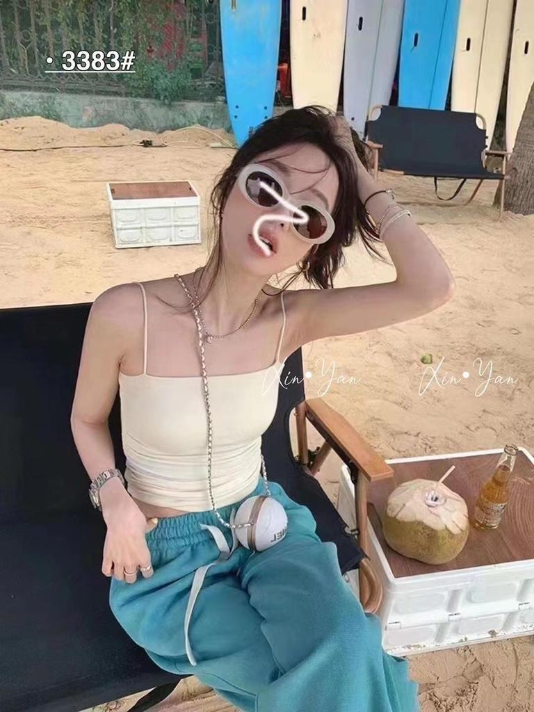 Damen Französisch Chic Spaghetti-Träger Plissee Tube Top Camisole mit gepolsterter Brust