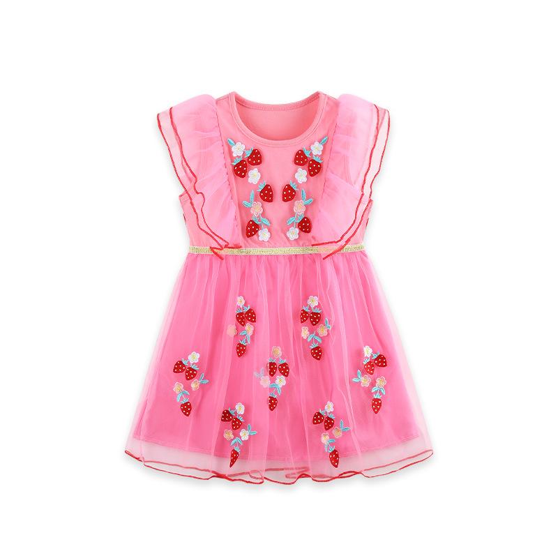 Girls  Sleeveless Strawberry Embroidered Mesh Skirt - European and American Summer Style 7 Years (125 cm)