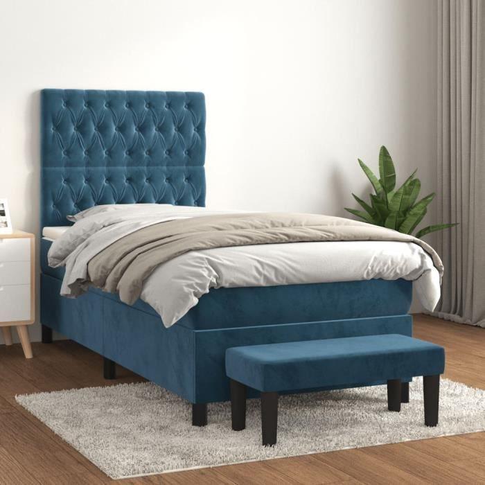 3138011 vidaXL Lit à sommier tapissier avec matelas Bleu foncé 100x200 cm