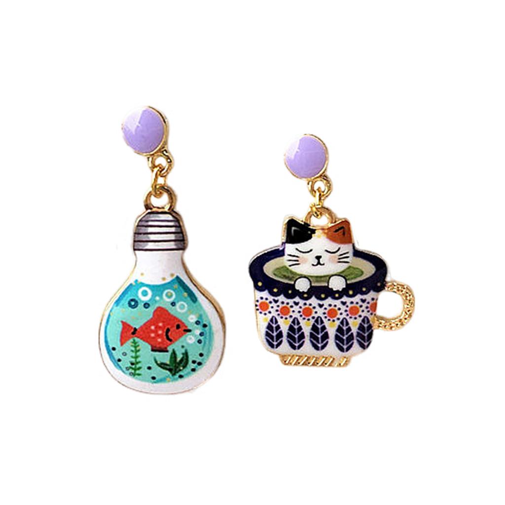 Cartoon Animal Earring For Women Cute Teacup Cat Drip Oil Dangle Earring Girls Fashionable Ear Ring Jewelry Ear Accessories