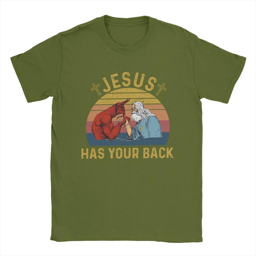Herr T-shirts Oroa dig inte Jesus har din rygg Vintage Ren Bomull T-shirt Kortärmad T-shirt Rundhals Toppar Tryckt