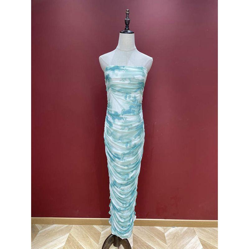 2025 Spring and Summer New Beauty To Aphasia Niche Holiday Style Tie-dye Elements Tube Top Dress Long Dress