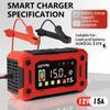 12V 15A 8A Car Motorcycles Smart Battery Charger For Lifepo4 Lead Acid AGM Digital Touch Screen Lithium iron Phosphate Charger