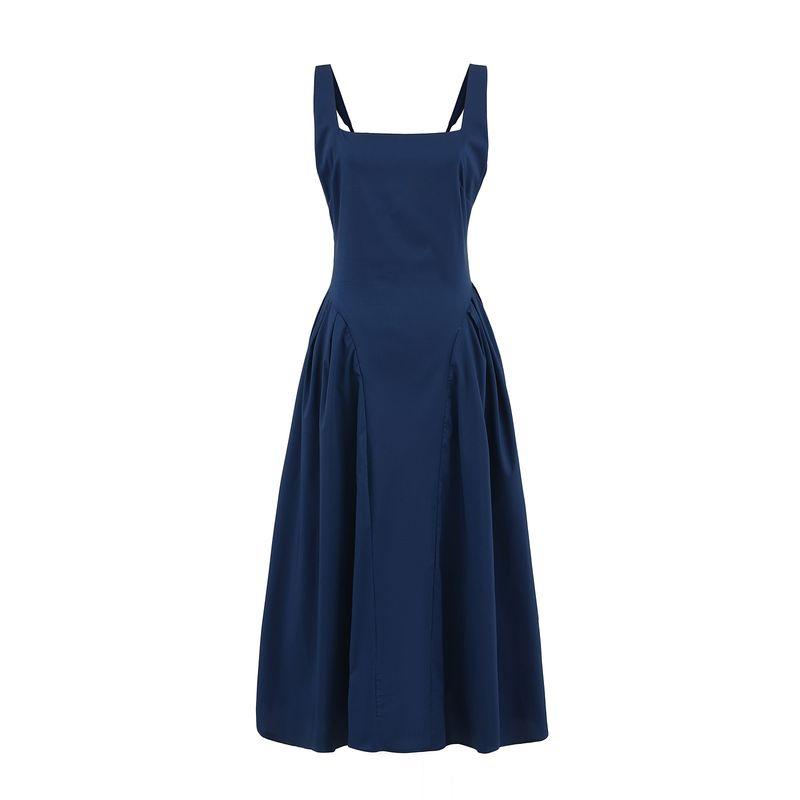 

Kaslead Новая женская одежда Западный стиль Мода Простой темперамент Приталенный Однотонный Жилет Комбинезон Длинное платье Blue L