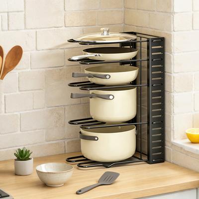 Tier Adjustable Pan Organizer Cookware Storage Rack Pots And Pans Holder Saucepan Stand for Kitchen Countertop And Cabinet