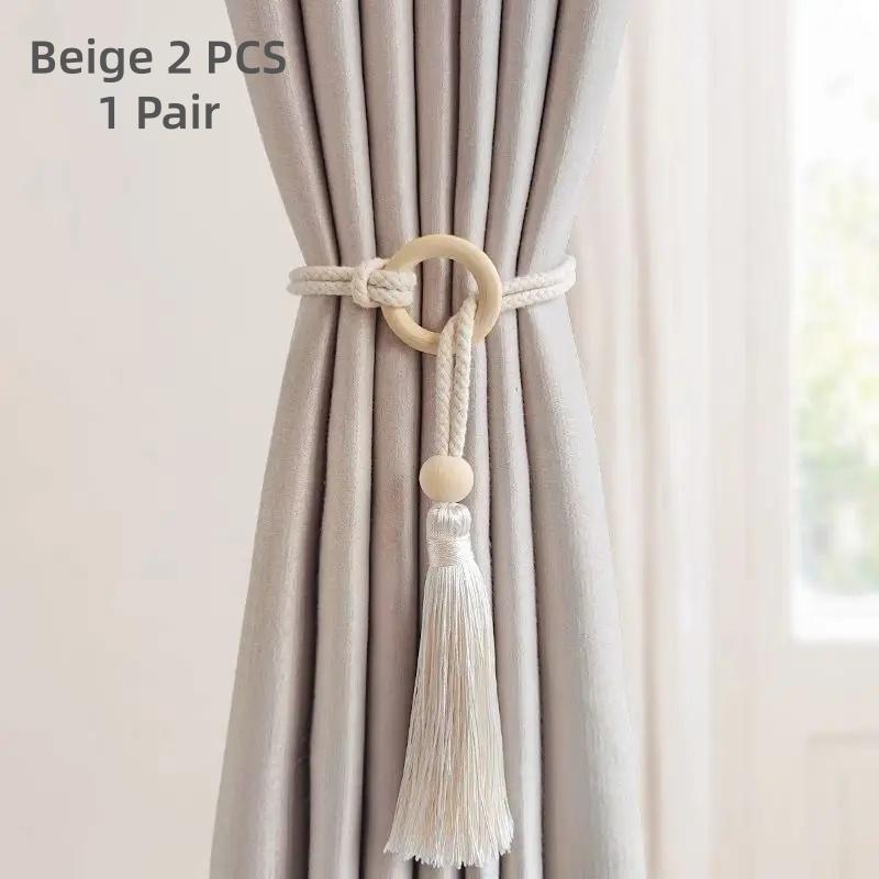 2 PCS Adjustable Cotton Cord Curtain Tiebacks Curtain Straps Bohemian Chic Log Loop Hand Woven Curtain Buckle Strap With Tassels