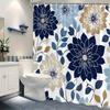 Elegant Navy Blue Floral Shower Curtain - Modern Symmetrical Design, 70x70