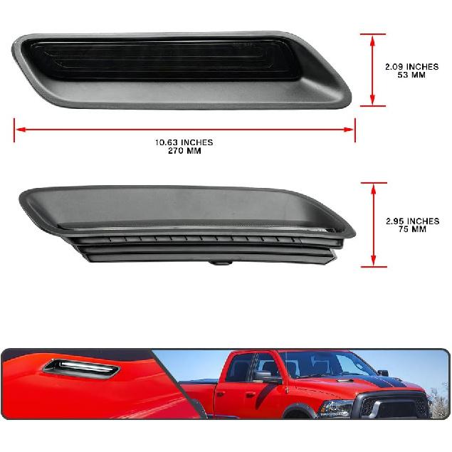 2 ks bílé a jantarové LED světlo do nasávacího otvoru kapoty pro Ram 1500 Sport 2010-2018, mřížka větracího otvoru kapoty, lampa s funkcemi DRL a směrových světel, kouřové sklo