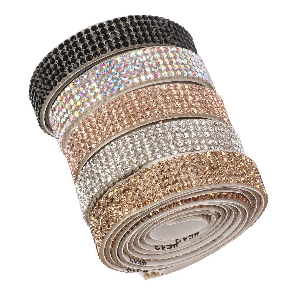 5pcs 1cm Width Self Adhesive Rhinestone Strips 5 Yards Total Crystal Ribbon Sticker  For Crafts
