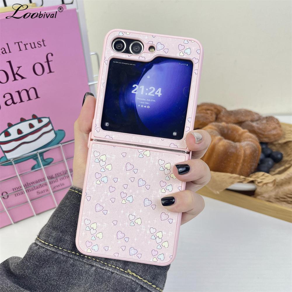 Cute Cartoon Love Heart Case for Samsung Galaxy Z Flip 6 4 3 Glitter Ultra Slim Shockproof Ins Korean Cover for Samsung Flip6