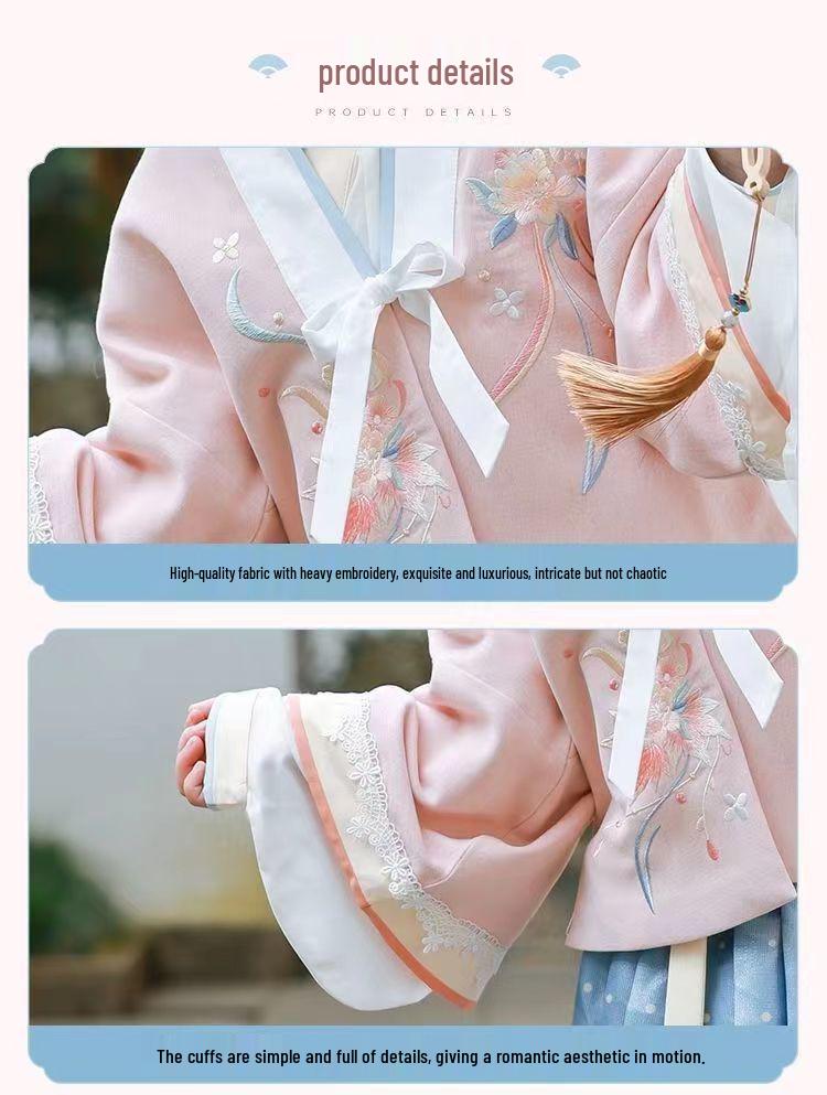 Girls' Ming Dynasty Hanfu Set: Three-Piece Ruqun Costume for Autumn/Spring - Ancient Style, Fairy-Inspired Tang Suit