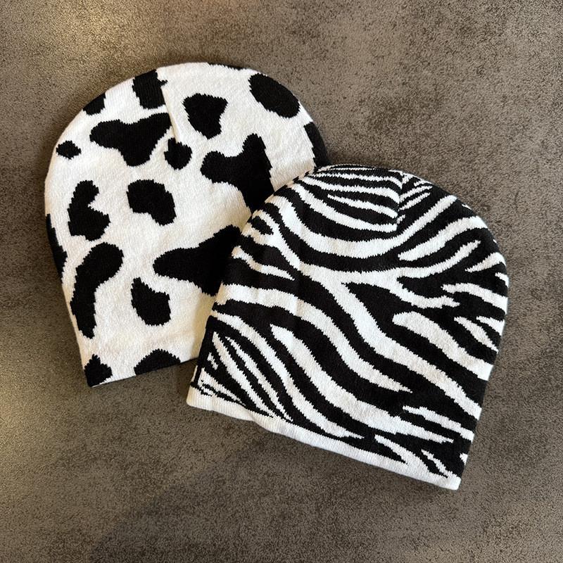 Zebra Pattern Knit Beanie For Winter And Fall Warmth With Stylish High Top Fit For Men And Women