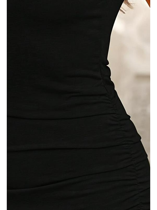 2026 European & American Women's Waist-Cinching Round Neck Hip-Hugging Short Sleeve Solid Color Sexy Dress