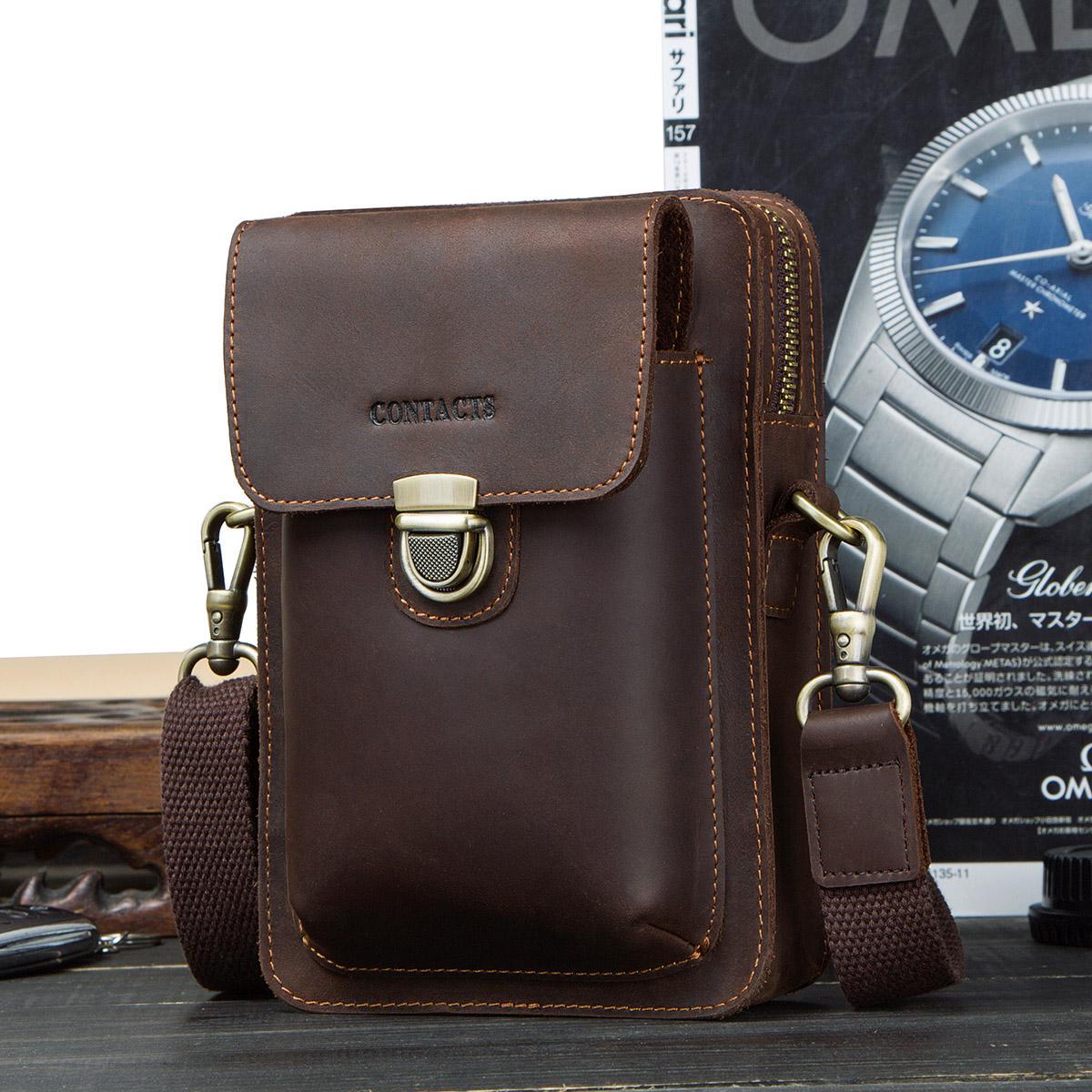 CONTACT S мужская компактная сумка кросс-боди из натуральной кожи кофейный — фото 12