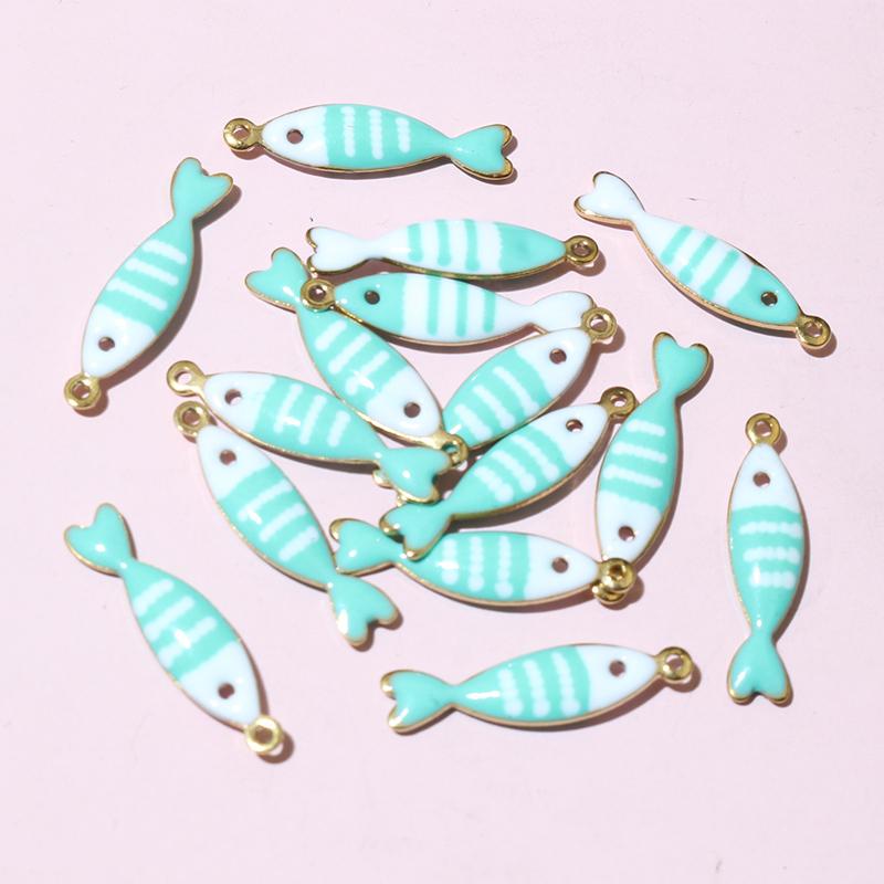 20pcs 18x5mm Stainless Steel Fish Enamel Charms Pendant Stainless Steel DIY Jewelry Making Accessories Findings 