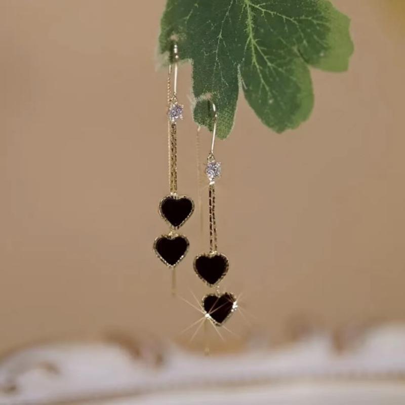 Geometric Long Tassel Heart Square Pendant Drop Earring For Women Shiny Zircon Flower Leaf Earrings Charms Ear Line Jewelry