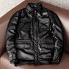Men Hunting Leather Jacket Genuine Cowhide Stand Collar Long Coat Windbreaker Plus Size