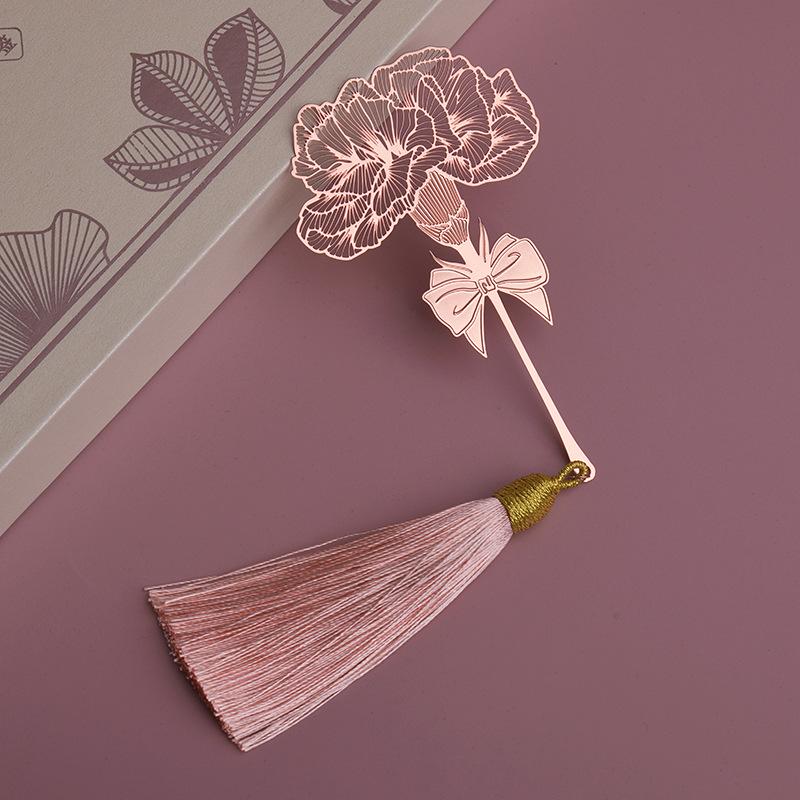 1Pc Golden Retro Art Metal Plant Vein Bookmark with Tassel Reading Book Accessories Index Tab Fringe Gift for Teachers Students