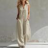 2026 European-American Double Pocket Linen Cotton Sleeveless Casual Jumpsuit