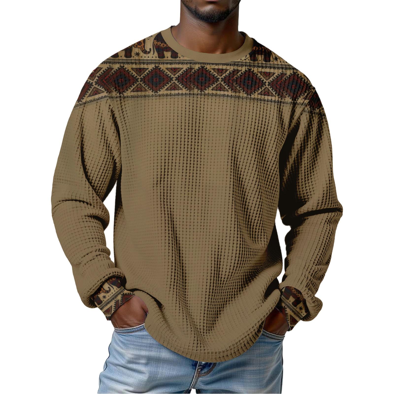 

Men s casual stylish retro texture printed shirt - Men s round-neck long-sleeve shirt XL
