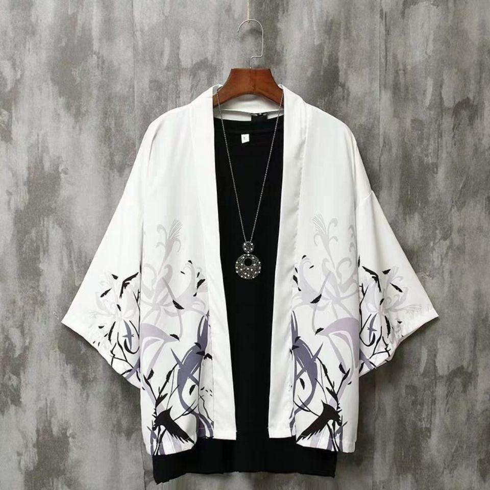 Spring Summer Japanese Style Solid Color Samurai Costume Asian Soft Clothes Sleeve Thin Cardigan Casual Ice Silk Sunscreen