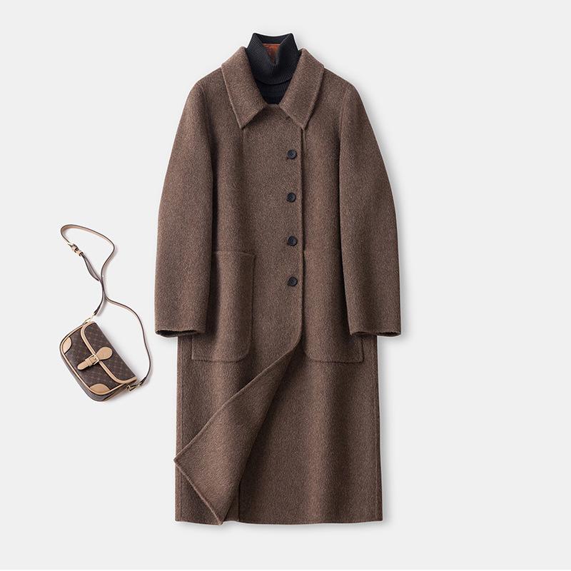 

8801 #Новое двустороннее кашемировое пальто женское средней длины и длинное серое шерстяное пальто выше колена универсальное и модное L темный кофе