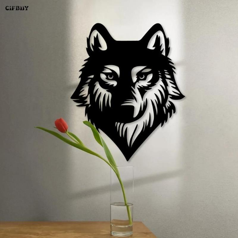 Wolf Head Wrought Iron Art Home and Outdoor Decor Wall Sculpture Living Room Bedroom