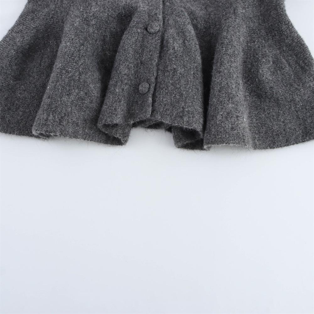 2025 Spring Women's Short Knit Cardigan with Round Neck and Long Sleeves