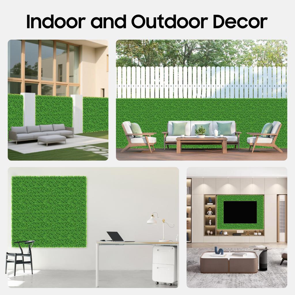 12 Pcs Artificial Boxwood Hedge Panels, UV Protected Outdoor Indoor Privacy Fence Screen, 40x60cm Green Grass Wall