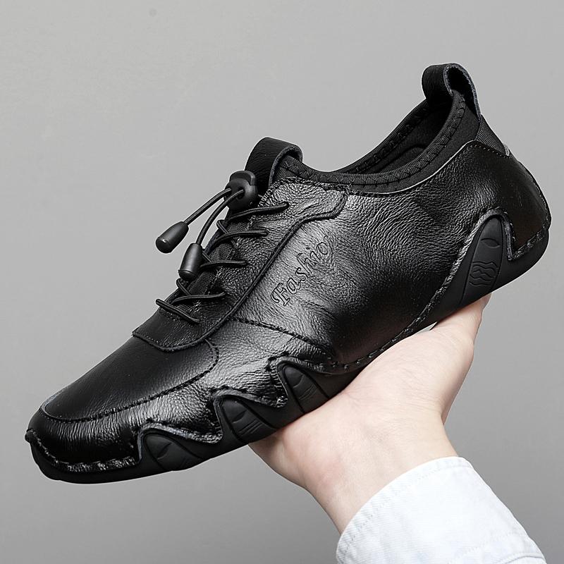 

Brand Men Leather Soft Sole Walk Casual Shoes Men Light Comfortable Driving Flats Men Outdoor Anti-slip Wearable Shoes Sneakers 46 чёрный