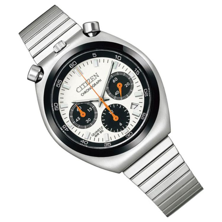 Citizen Classic Reissue Barrel-Shaped Dial Multifunction Chronograph Quartz Movement Stainless Steel Strap Men watches White AN3660-81A