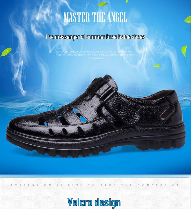 Męskie sandały z prawdziwej skóry z ażurowym wzorem - Oddychające letnie modne buty dla taty