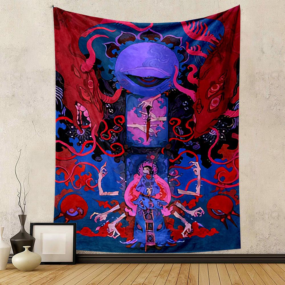 Chinese Mythological Spirit Art Tapestry Wall Hanging, Intricate Ghost Legend Poster, Gothic Wall Decor for Bedroom Living Room Dorm